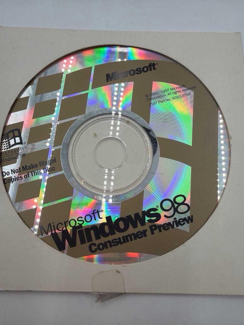 Vintage Microsoft Windows 98 Consumer Preview CD w/ Key & Getting Started Manual