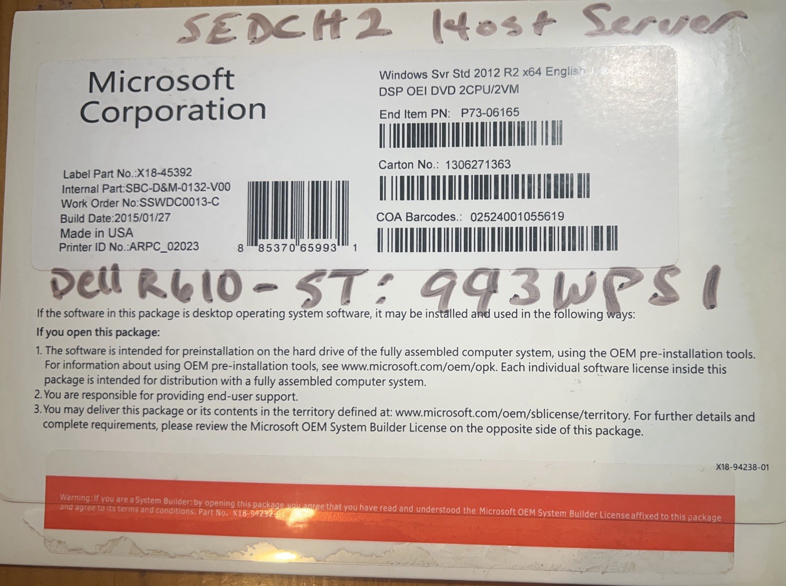 Lot of 7 Microsoft Windows Server 2012 R2 & 2016 OEM DVD Media Used AS-IS