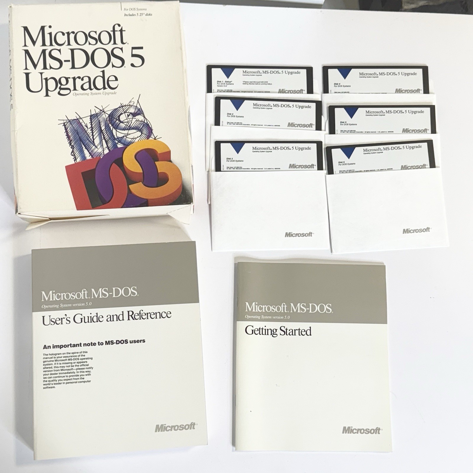 Microsoft MS-DOS 5 Operating System Upgrade 5.25″ Disks & Manuals Vintage 1991