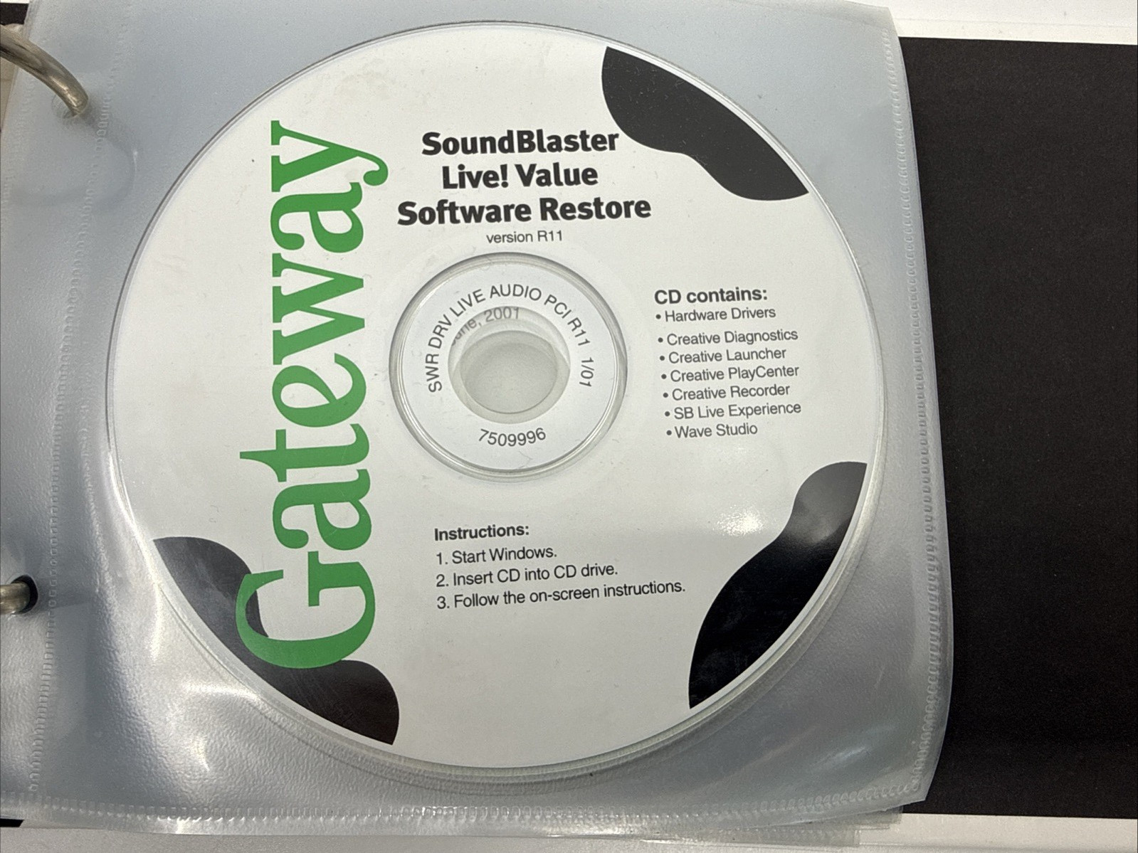 Gateway Software Storage Binder – Microsoft Works, System Restore Sound Blaster