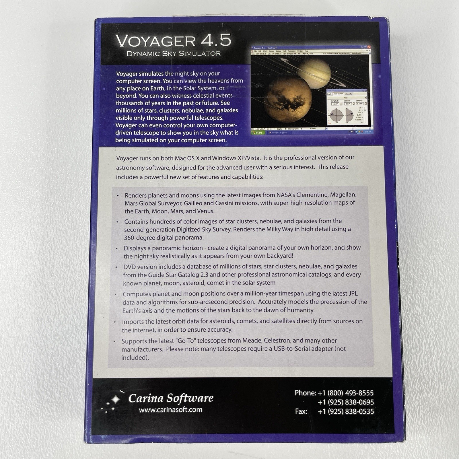 Voyager 4.5 Dynamic Sky Simulator by Carina Software DVD for PC & Mac, 2008