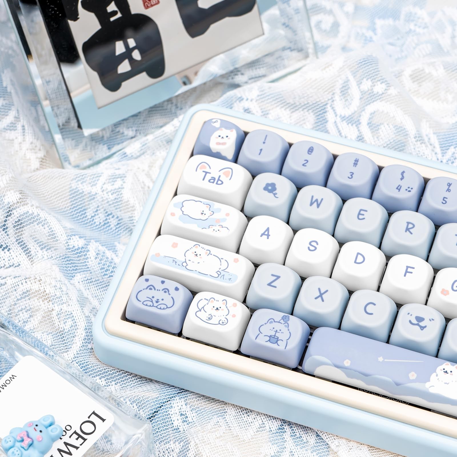 Blue White MOA Profile Custom PBT Keycaps 132 Keys Set Dye Sublimation Keycap…