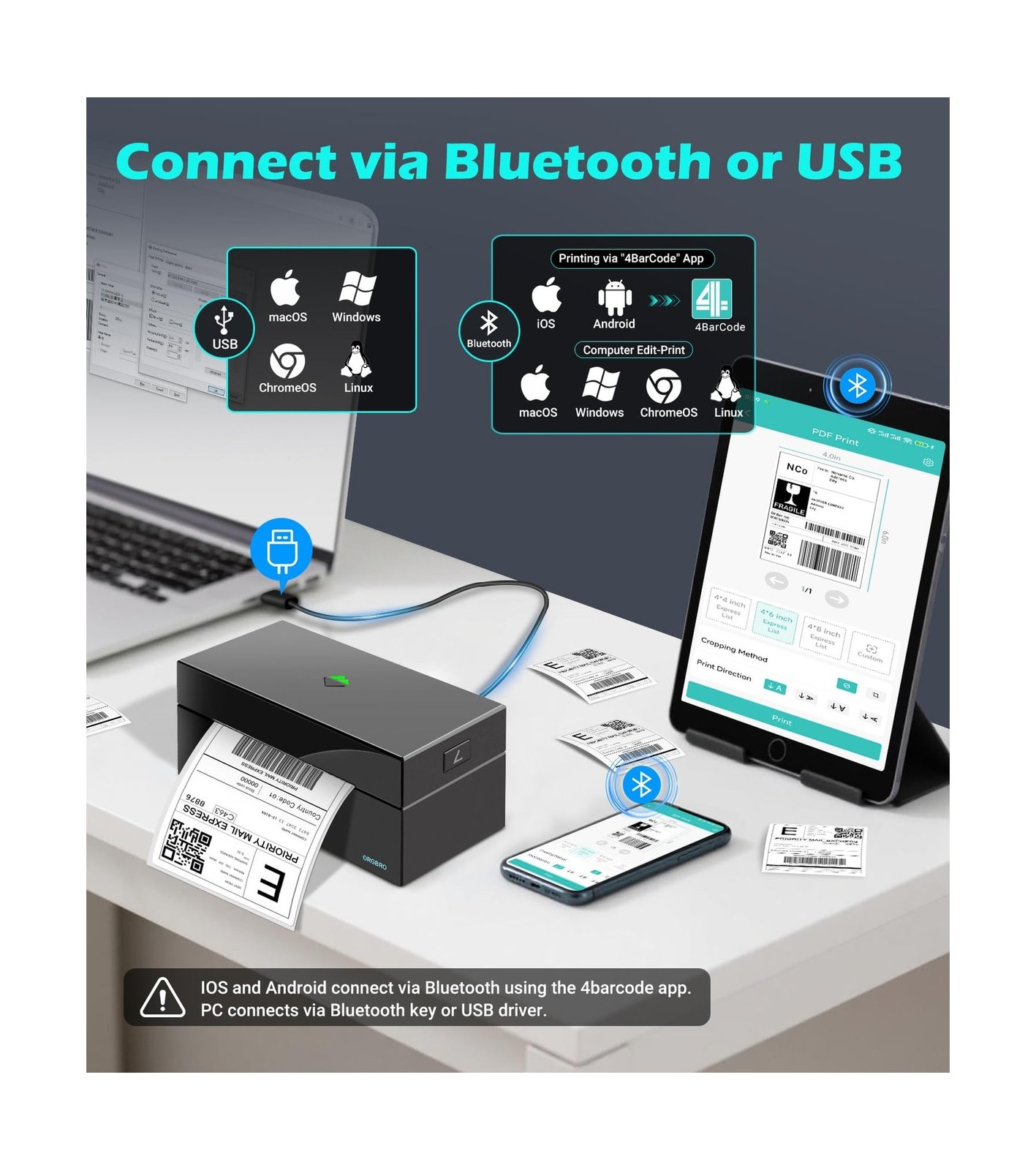 ORGBRO Bluetooth Thermal Shipping Label Printer, Z1-Plus Wirele… USA FAST SHIP