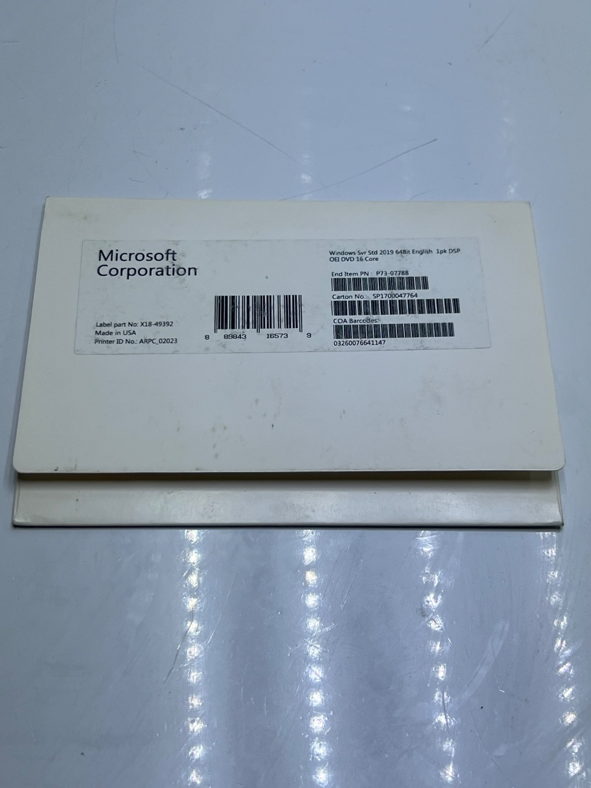 Microsoft Win Svr Std 2019 64Bit Eng 1PK DSP OEI DVD 16Core P73-07788