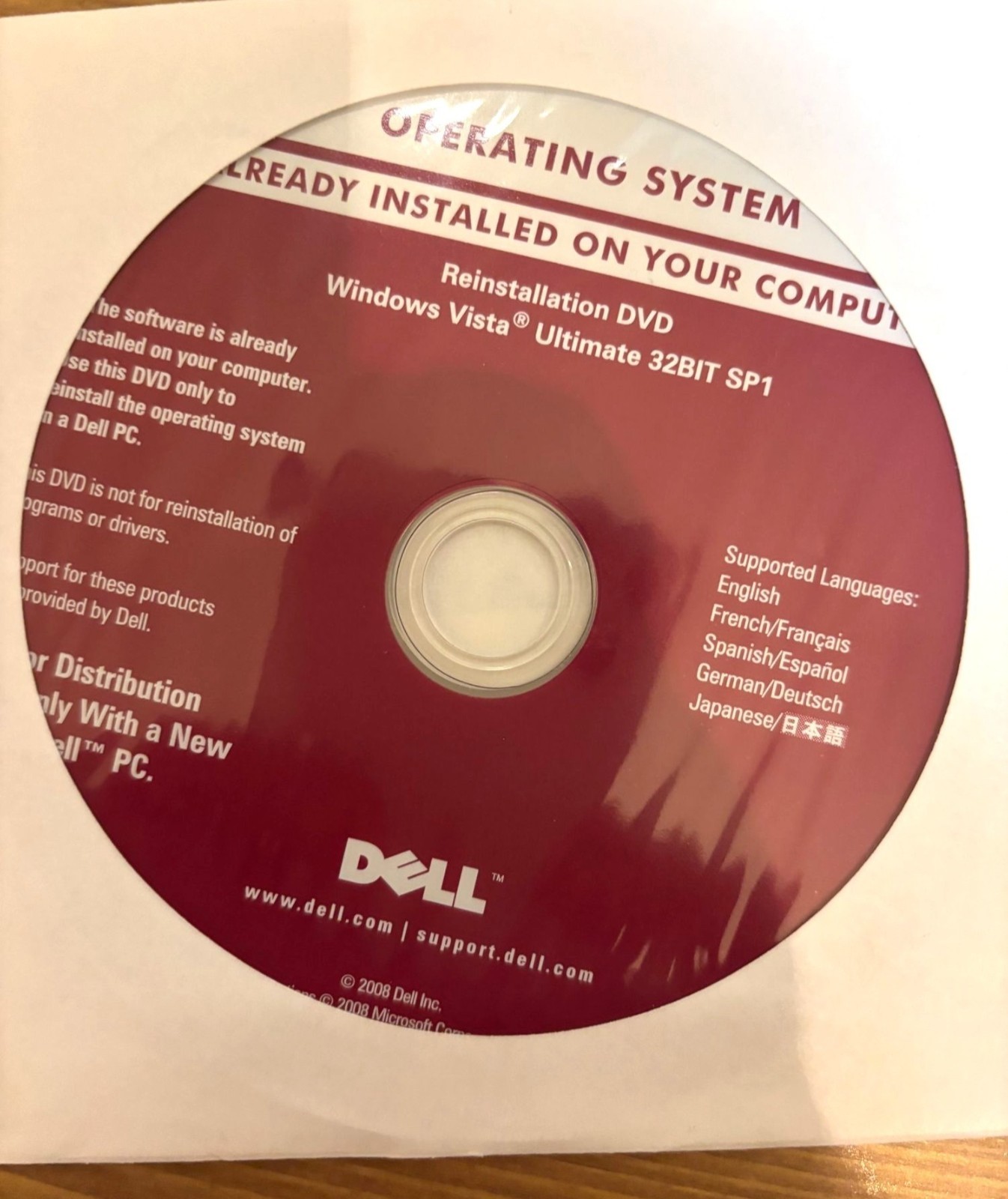 Dell Windows Vista Ultimate 32 Bit Reinstallation SP1 DVD Disc SEALED