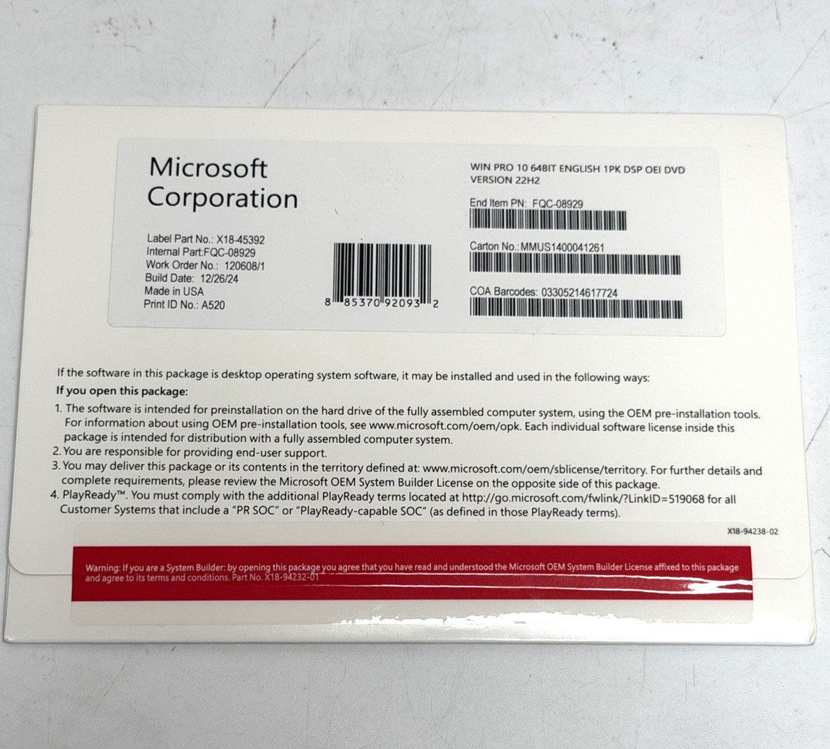 Microsoft Windows 98 Second Edition Upgrade Original + Win 10 Pro Factory Sealed
