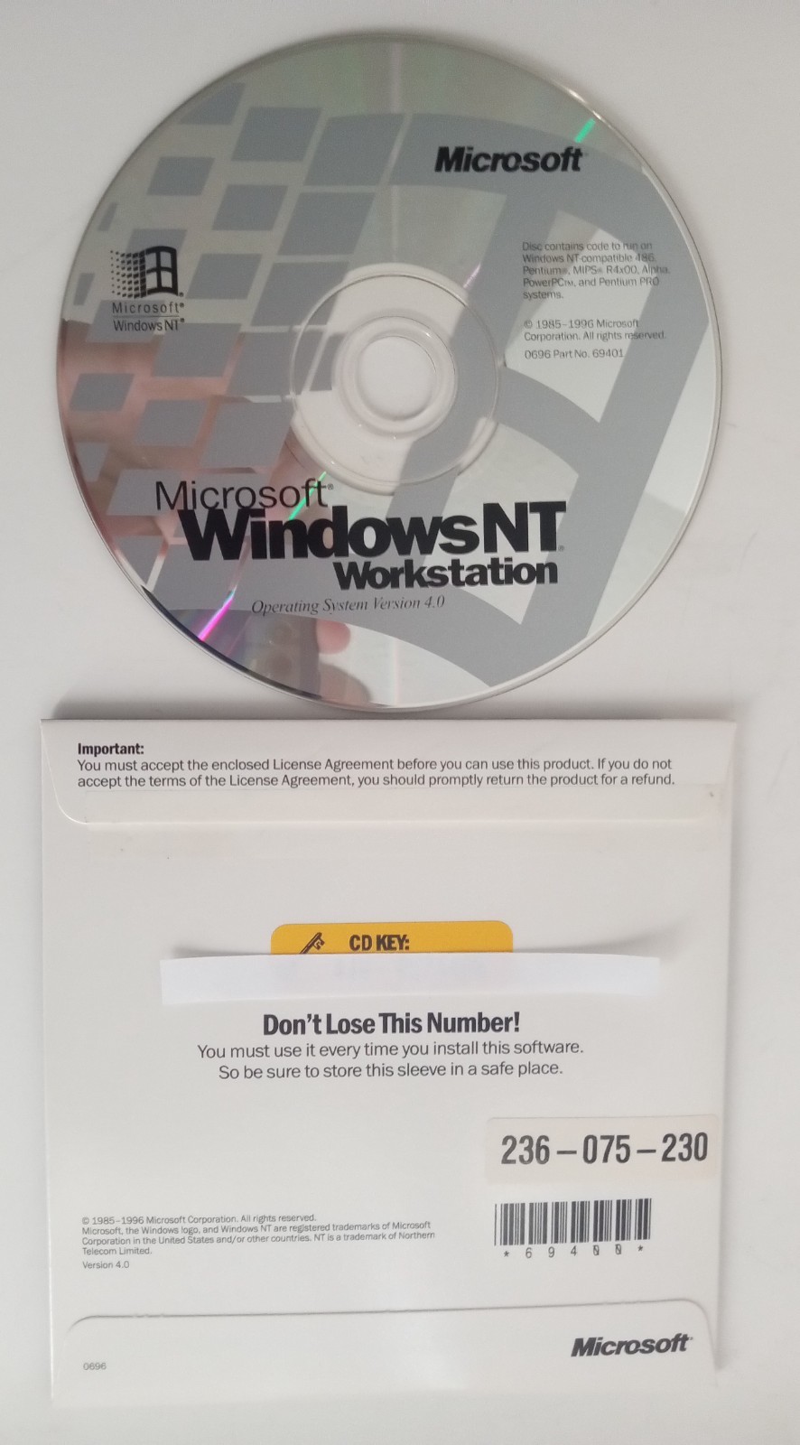 Microsoft Windows NT Workstation 4.0 CD Floppies Full Version Retail w/ CD Key