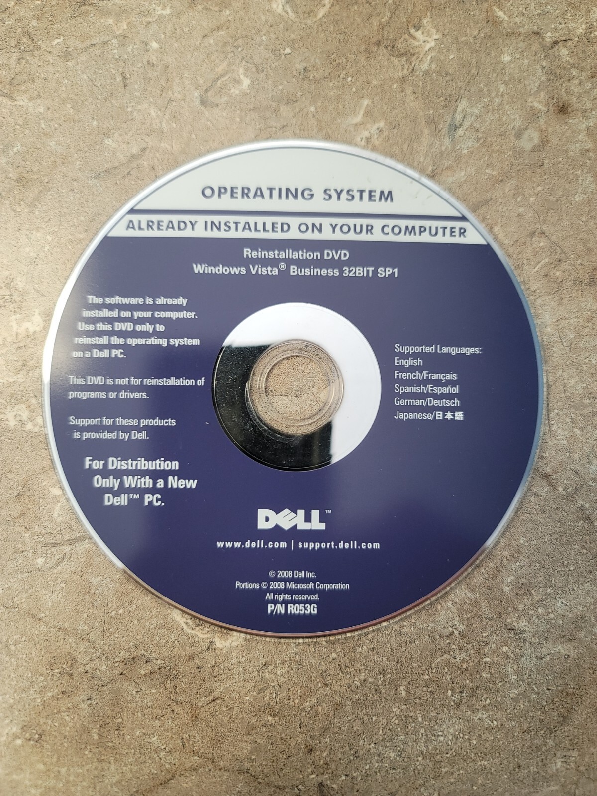 Dell 2008 Microsoft Windows Vista Business 32Bit SP1 Reinstallation DVD