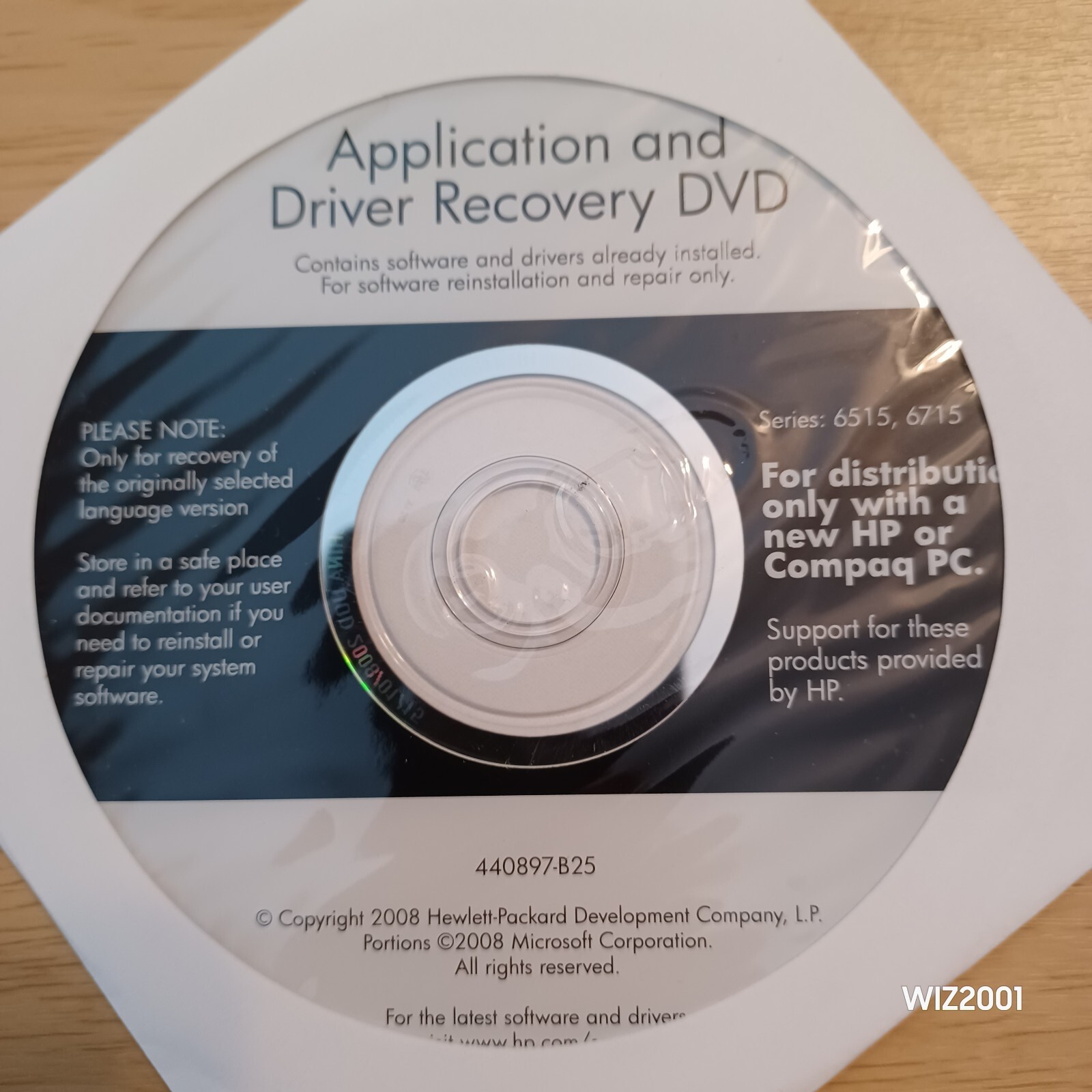 New Sealed HP COMPAQ APPLICATION & Driver Recovery DVD 65l5 6715 440897-B25