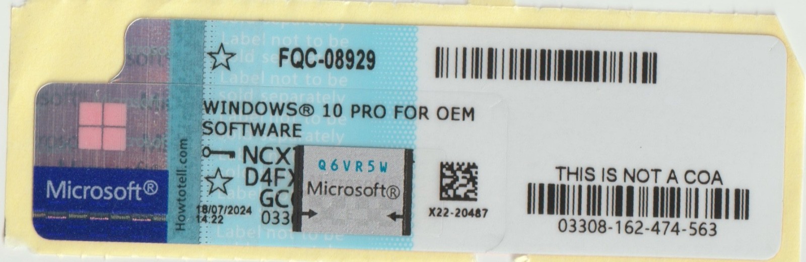 Windows 10 Pro OEM COA Sticker – Physical Label (4 pieces)