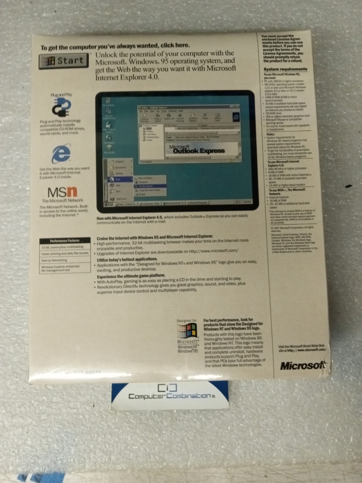 Brand New Vintage Microsoft Windows 95 (654-00212) CD Version Sealed