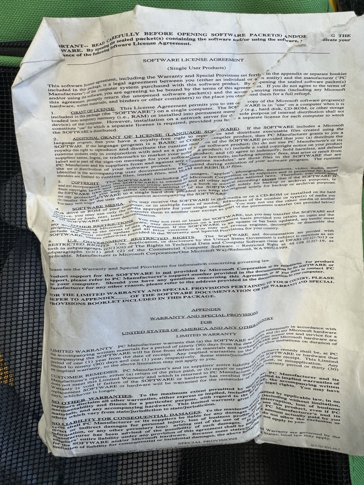 Sealed Microsoft Certificate of Authenticity & license agreement vintage antique