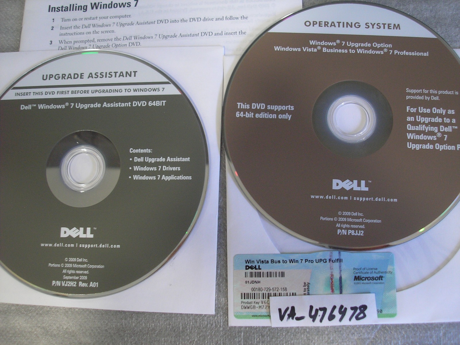 Dell Microsoft Windows Vista Bus to Win 7 Pro 64-Bit Upgrade DVD w/COA/Code=NEW=