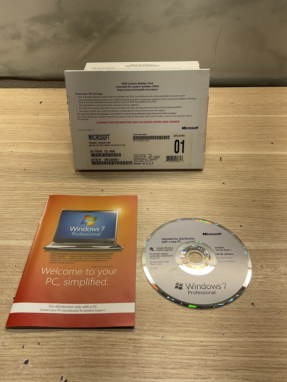 Microsoft Windows 7 Professional x64 English DVD X10-63162/JUA2739