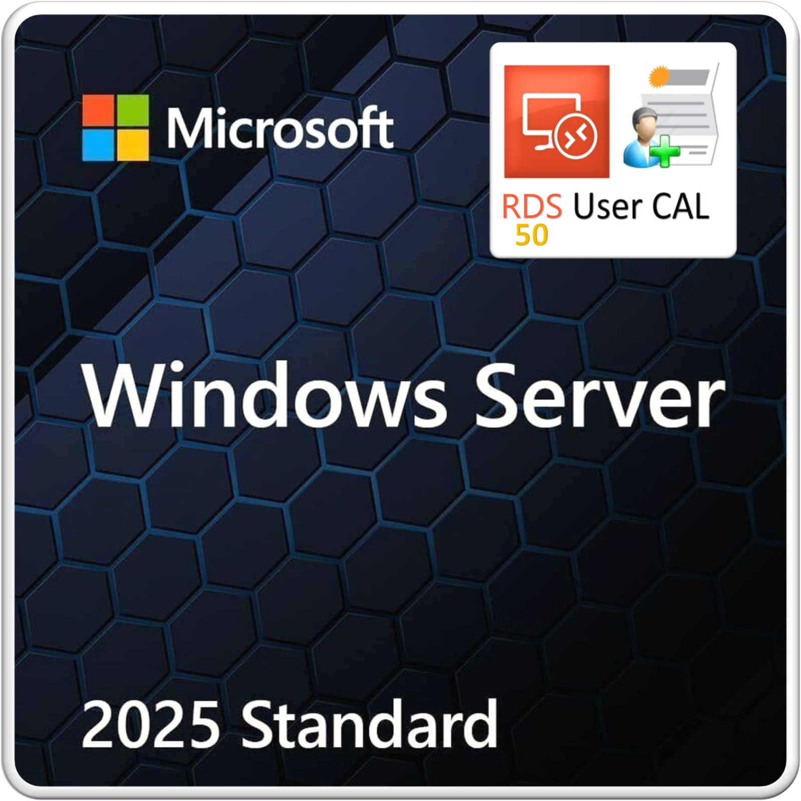 Microsoft Windows Server 2025 Standard – Box (P73-08495) with 50 RDS User CALs