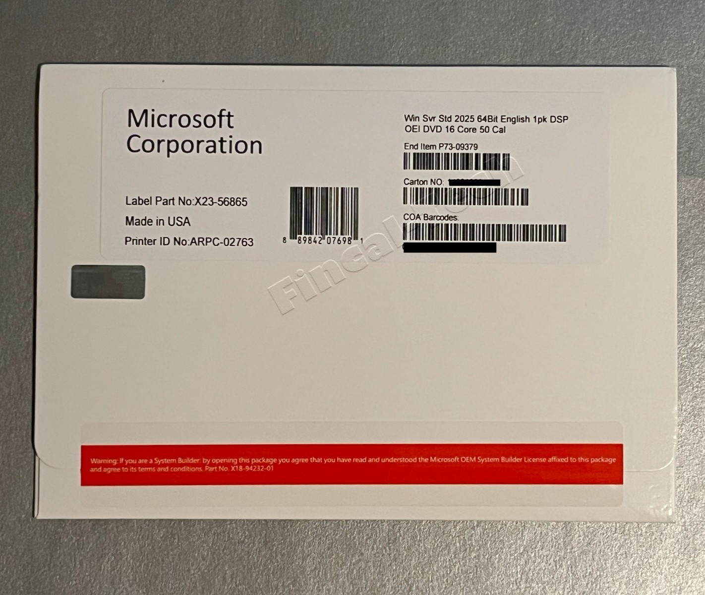 New Win Server 2025 Standard x64 bit- 16 Core 50 Cal [Brand New] & HHD