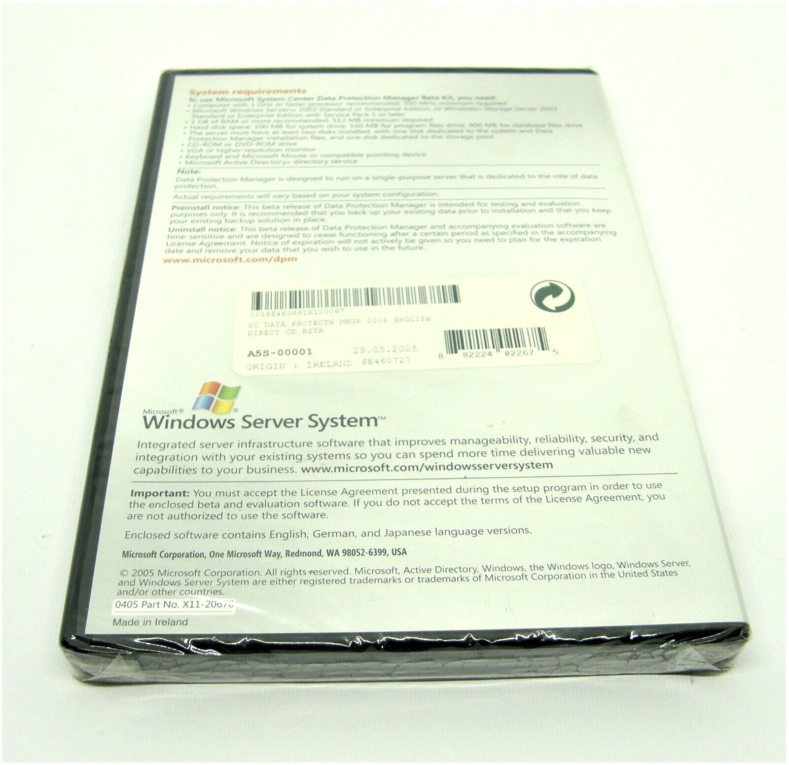 System Center Data Protection Manager 2006 BETA KIT (unopened CD box)