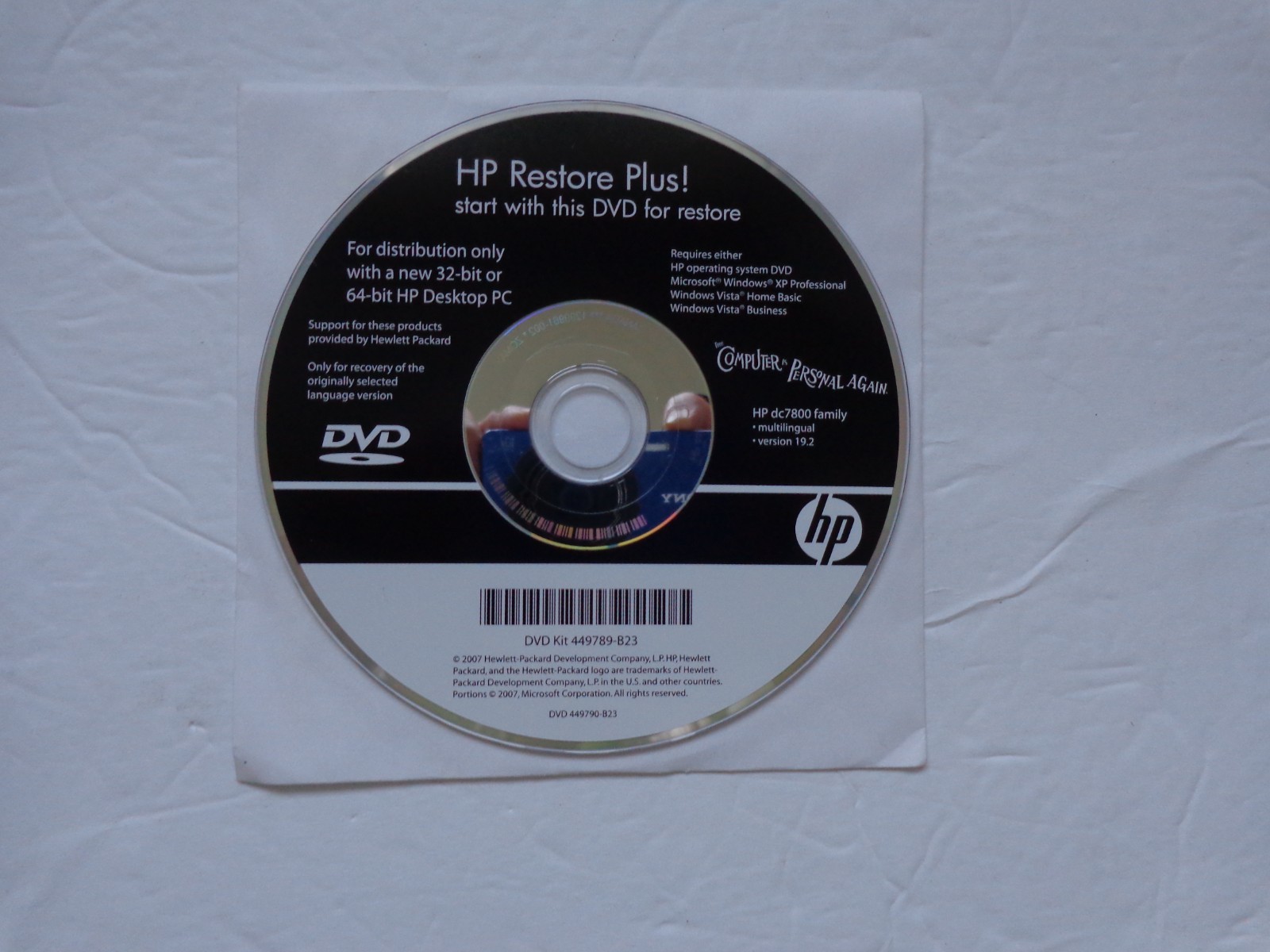 HP Restore Plus! For Windows Vista Home Basic, Business, XP Pro 32 or 64 bit