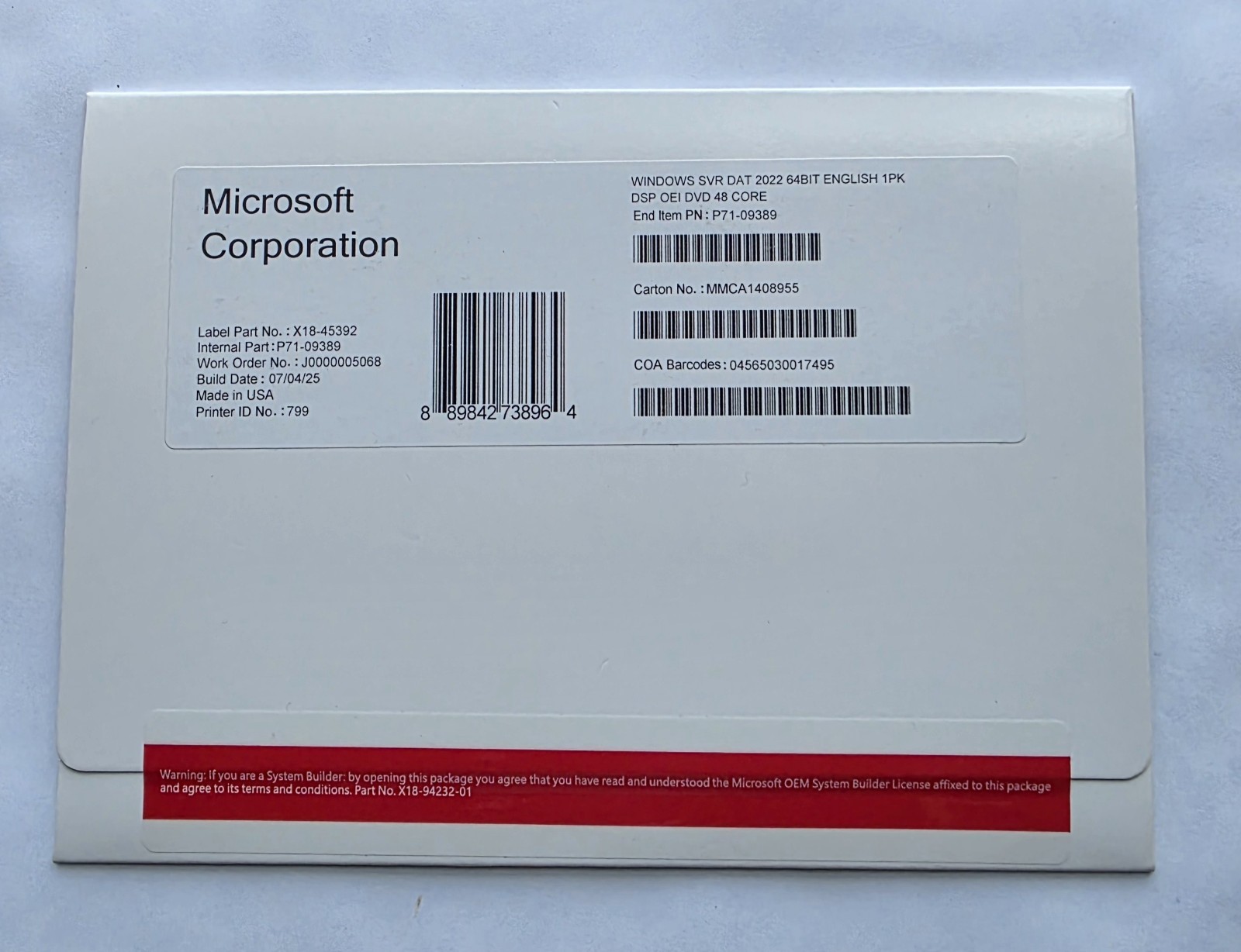 Microsoft Windows Server 2022 Datacenter 48 Core + Key