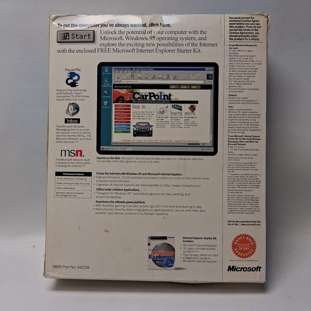 Microsoft Windows 95 OS 3.5″ Floppy MS-DOS PCs RARE 1996 US Int Expl Kit N/c