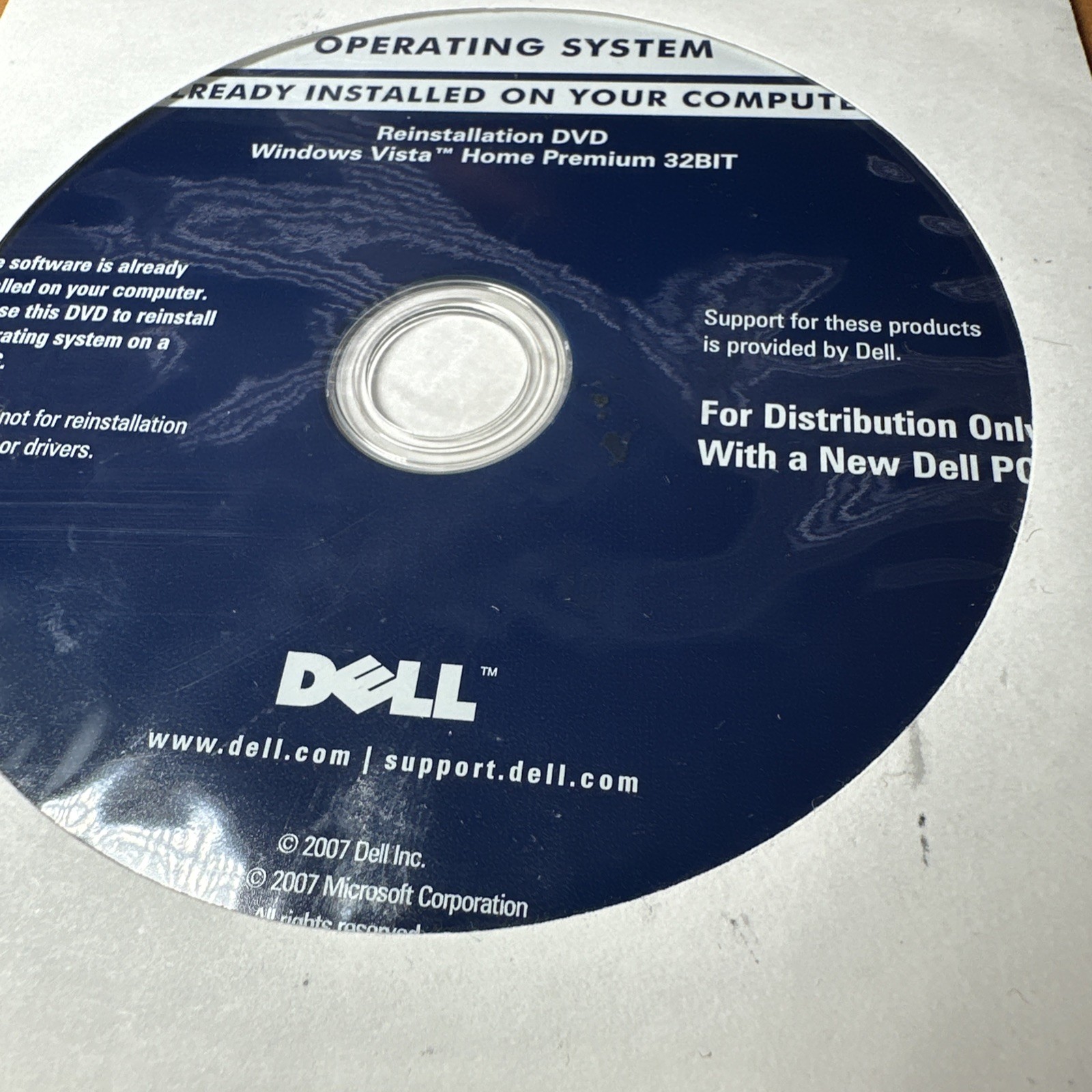 Windows Vista Home Premium 32 bit Operating System Disc Dell PC NEW Sealed 2007