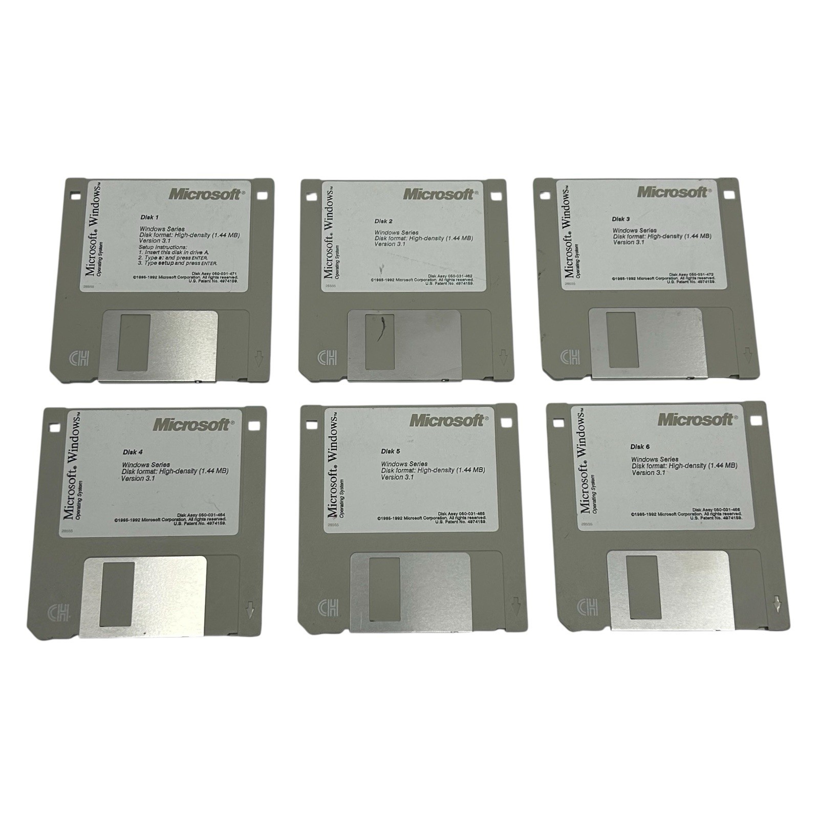 Microsoft Windows Version 3.1 – 6 Disk Set (High Density 1.44MB) Vintage 1994