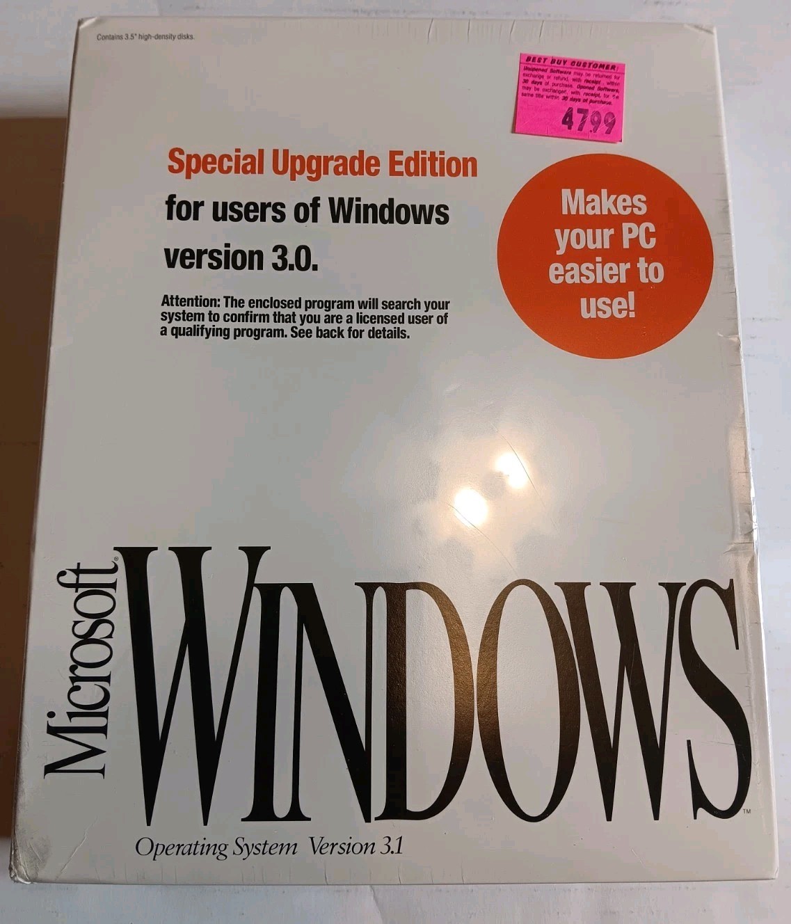 New Sealed Microsoft Windows 3.1 Upgrade Edition Operating System For 3.0 Users