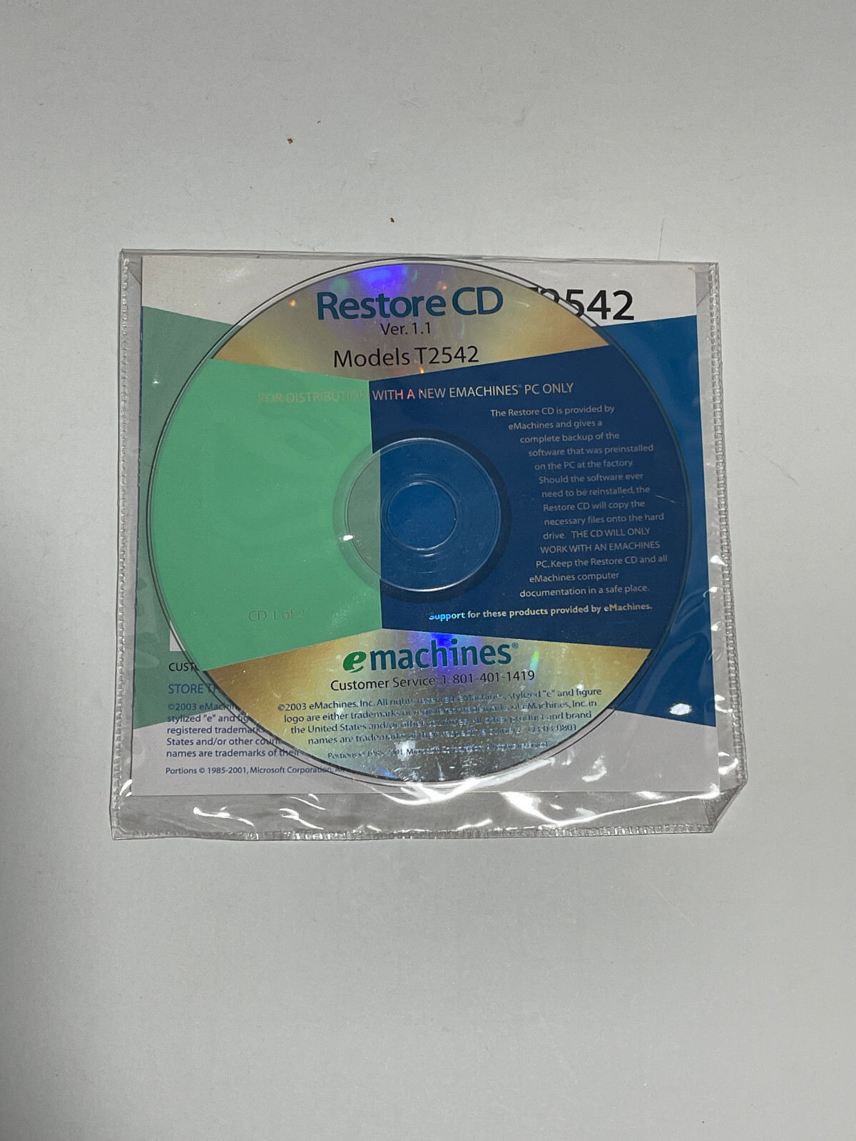 eMachines Restore CD T2542 Version 1.1 Models T2542 – 2 Disc Set for Desktop PC
