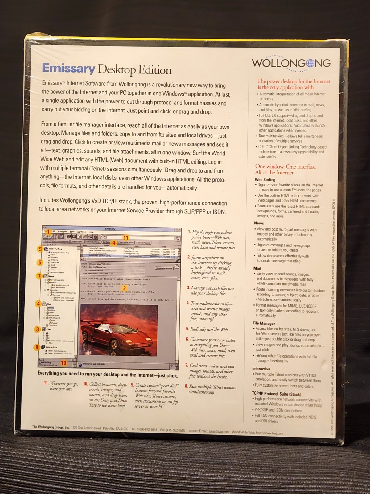 Vtg Wollongong Emissary Desktop Edition (1995) – Factory Sealed – Internet Suite