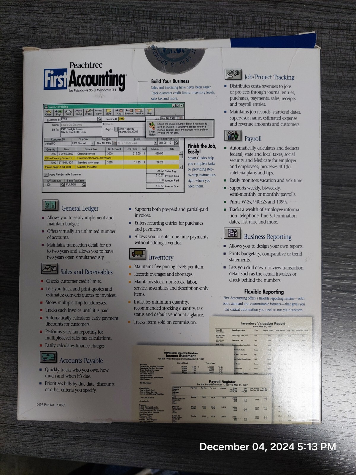 Peachtree First Accounting Windows 3.1 & Windows 95 PC 3.5 Diskettes and CD rom