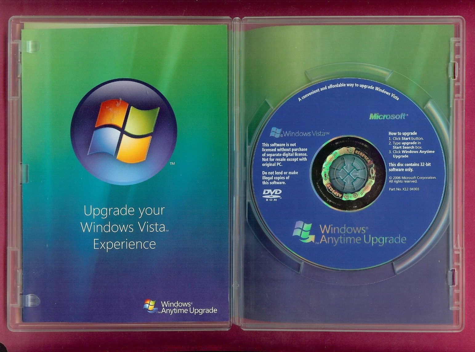 Microsoft Windows Vista Experience Anytime Upgrade DVD-ROM Disc 32-bit English