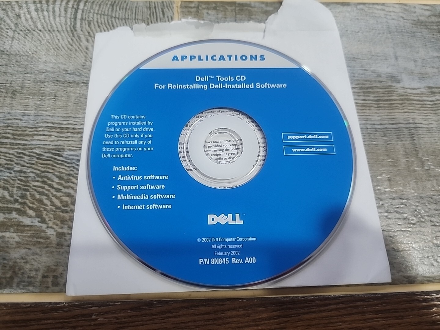 DELL Tools CD Reinstalling Dell Installed Software APPLICATION SYSTEM 8N845 A00