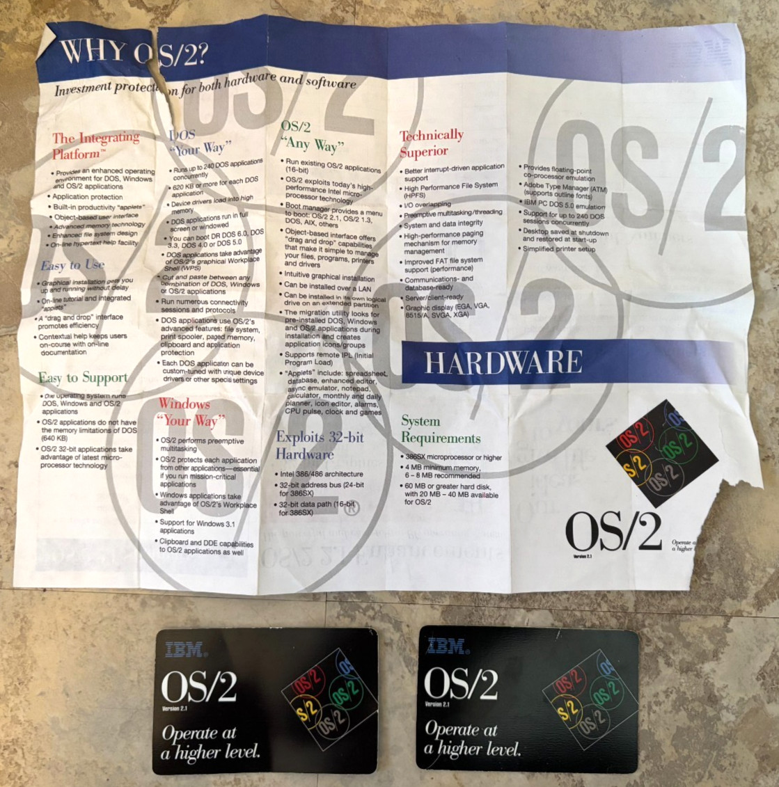 (2) Vintage IBM OS/2 v2.1 1993 Marketing Business Cards + Promo Paper