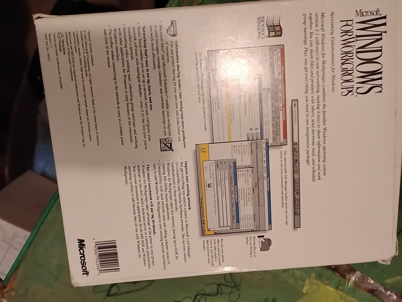 Microsoft Windows For Workgroups Enhancements For Windows 3.1 One User Sealed