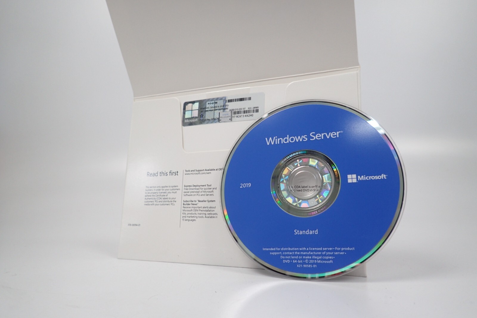 Microsoft Windows Server 2019 Standard DVD Kit Media + Key 16-Core 1PK