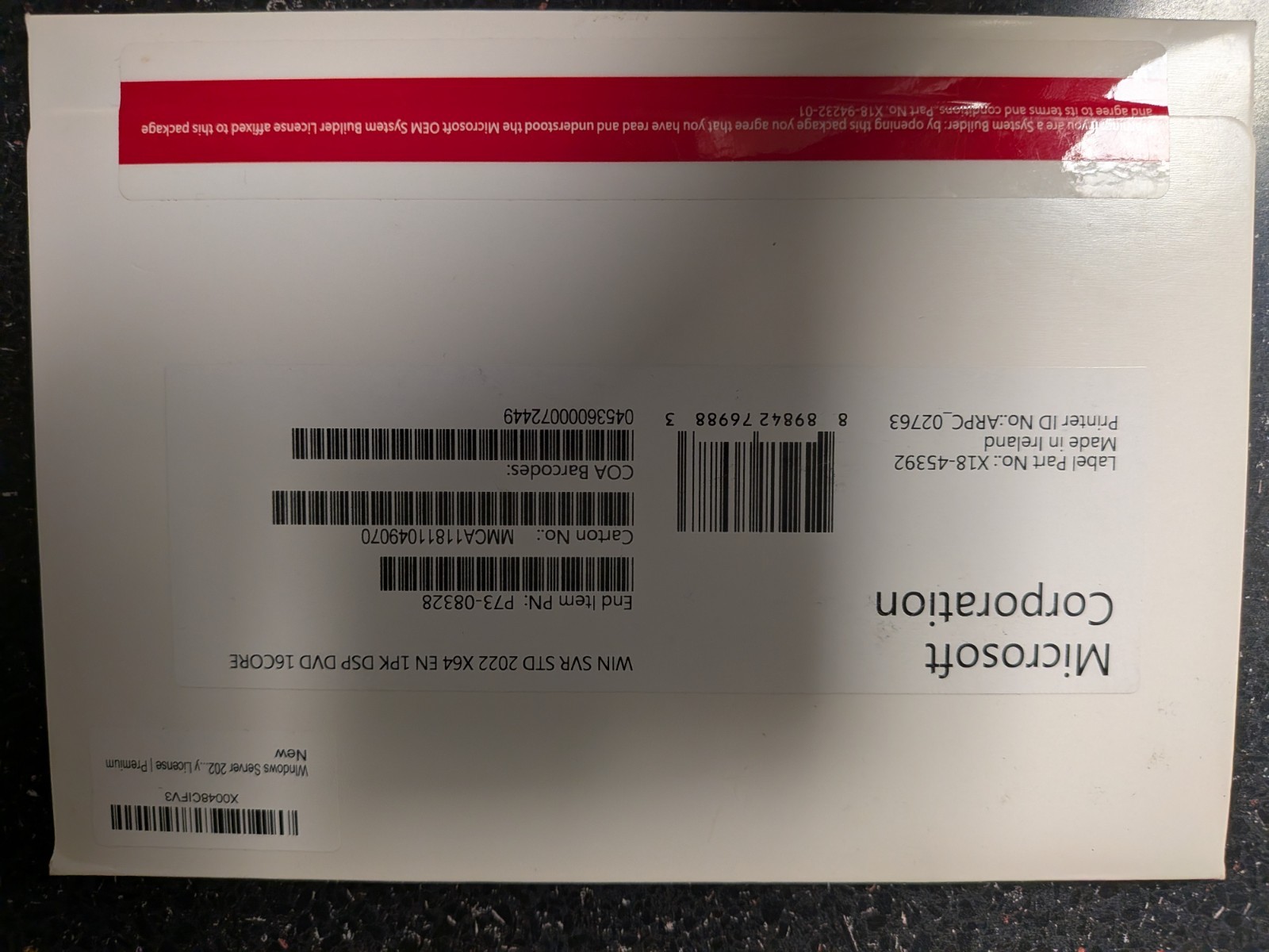Microsoft Windows Server 2022 Standard Base License with media and key 16 Core