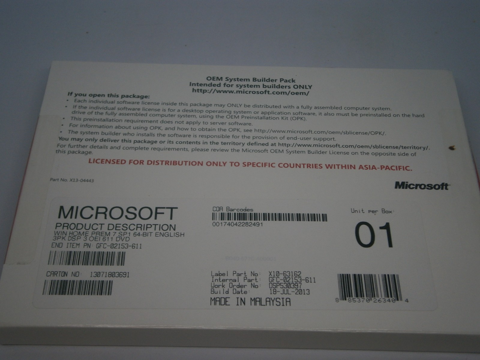 Microsoft Windows 7 Home Premium SP1 64-Bit OEM Operating System – Free Post!!
