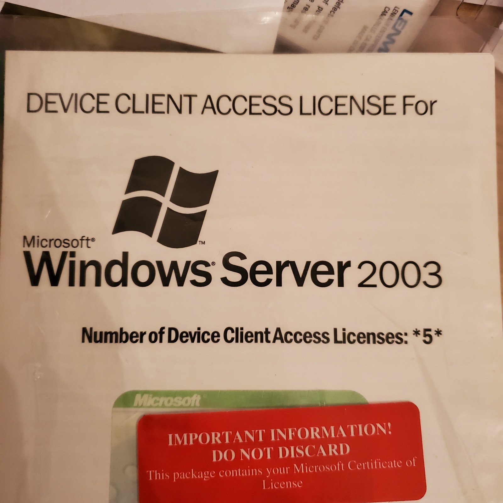 Microsoft Windows Server 2003 R2 OEM Software 2CD SET & Key & 5 CLIENT LICENSE