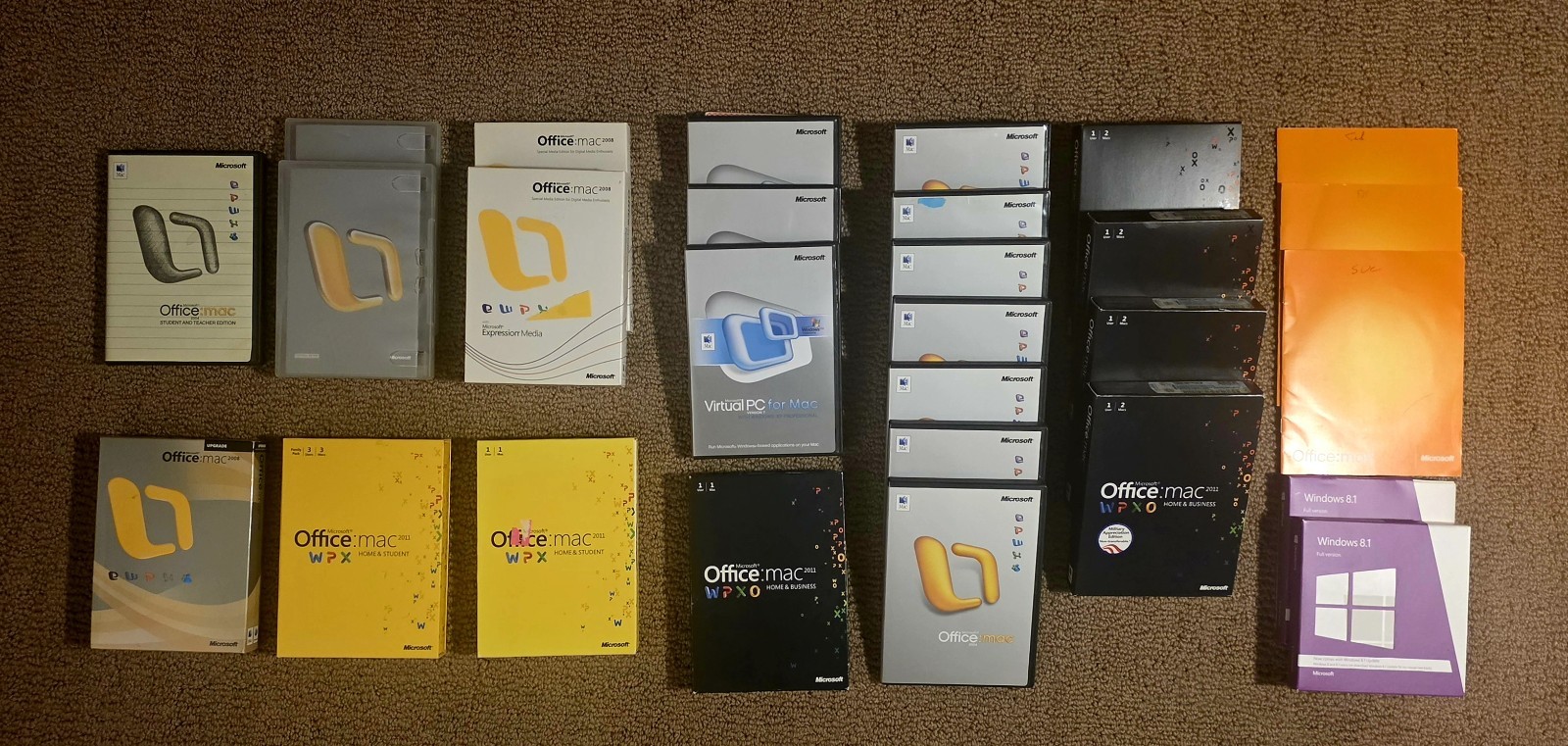 Microsoft Office Mac 2004 2008 2011 Windows 8.1 Virtual PC Software Lot 26+ Pcs