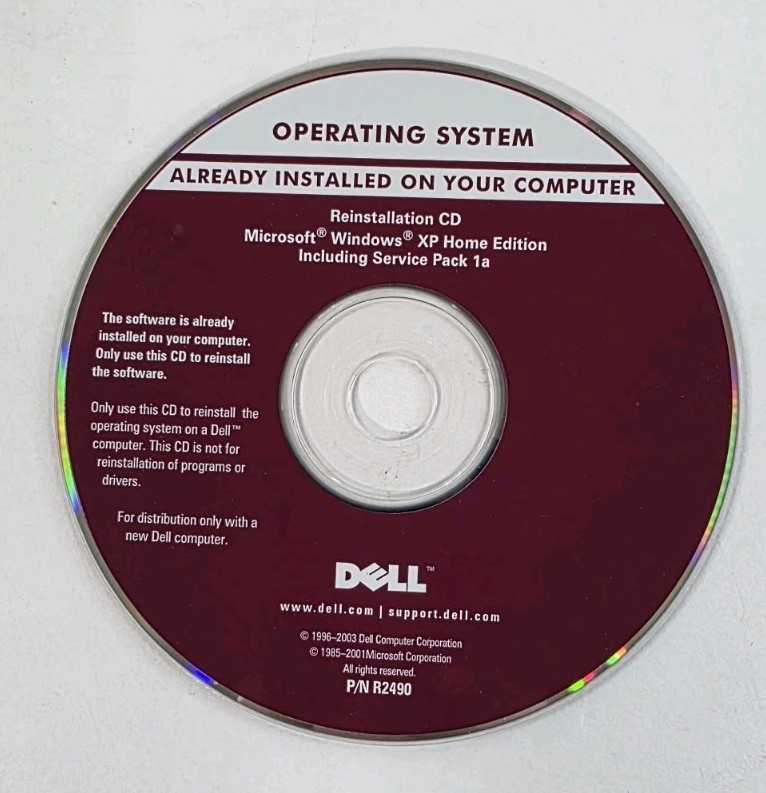 Microsoft Windows XP Home Edition Service Pack 1 SP1 DELL Reinstallation CD Disk