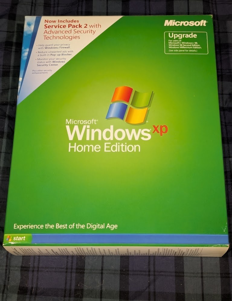 MICROSOFT Windows XP Home Edition Upgrade 2002 SP 2 Disk w/ Product Key & Box