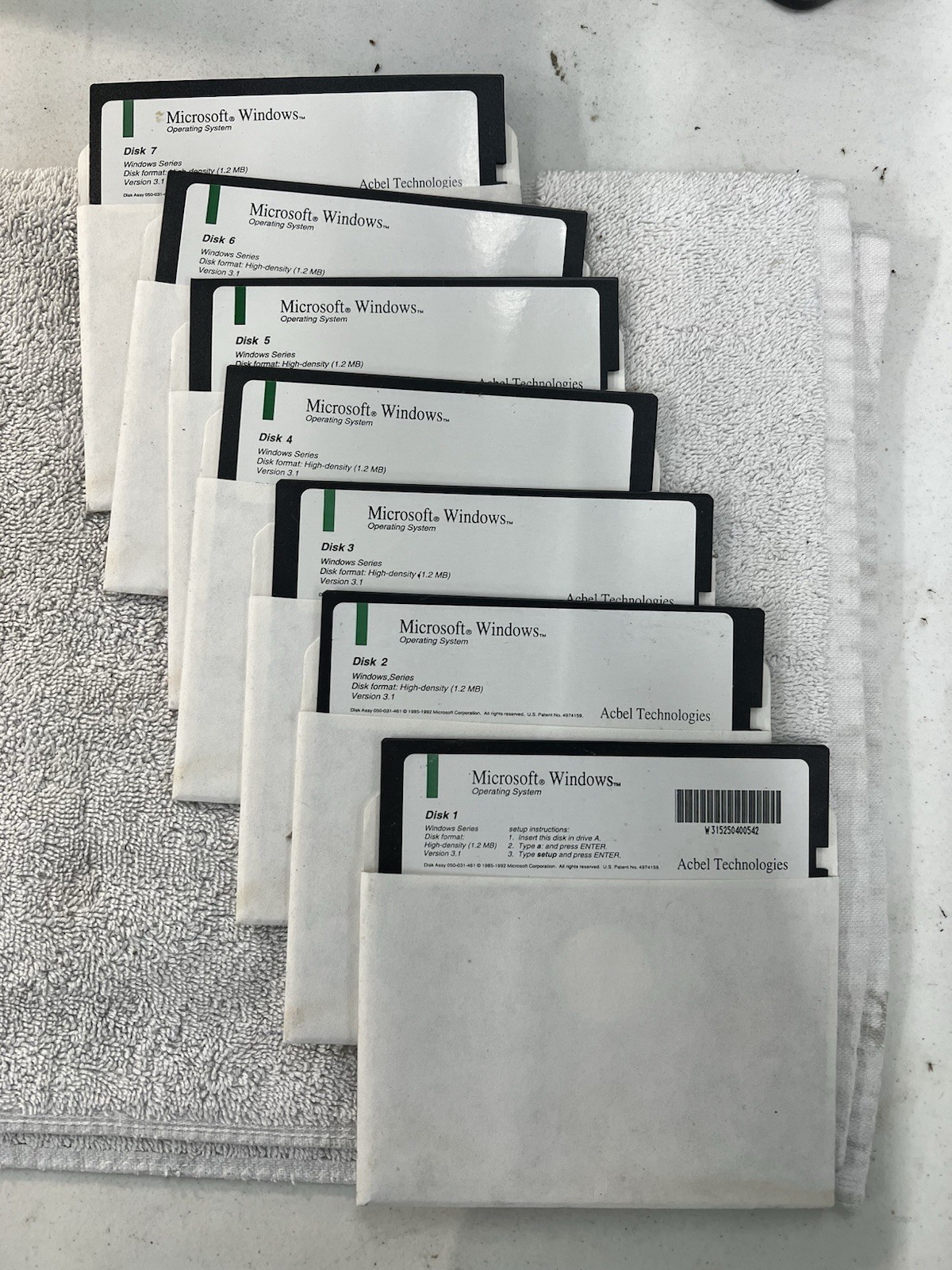Microsoft Windows 3.1 OEM 5.25” Floppy Disk Set Complete 7 Disks Acbel Tech