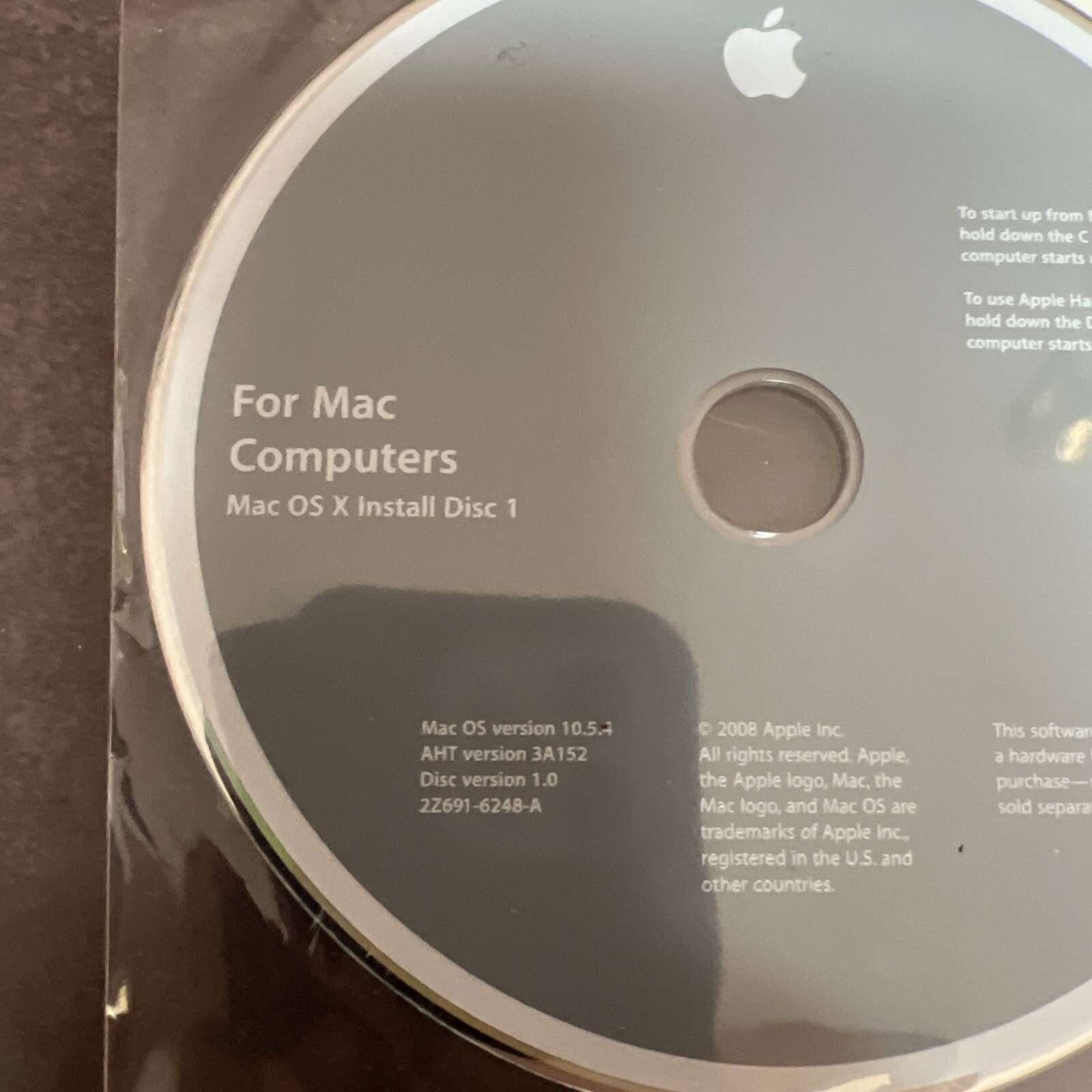 Mac Computers OS X Install Disc 1 & 2 Version 10.5.4 2008 Model 3A152