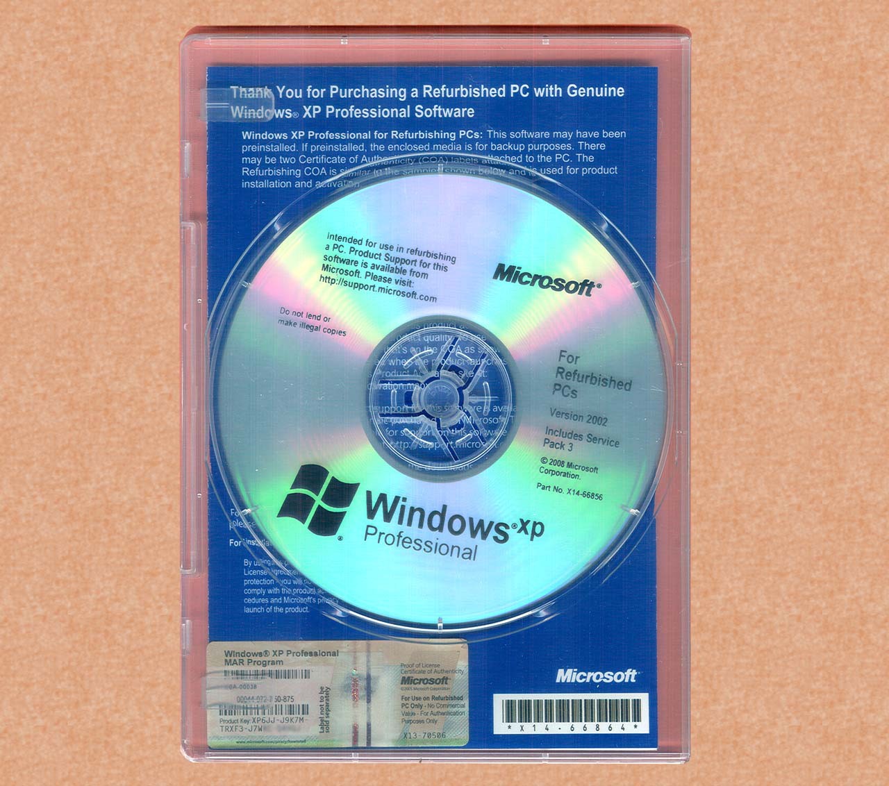 NEW Windows XP Professional SP3 RFB Full Version CD Disc & Product Key on COA