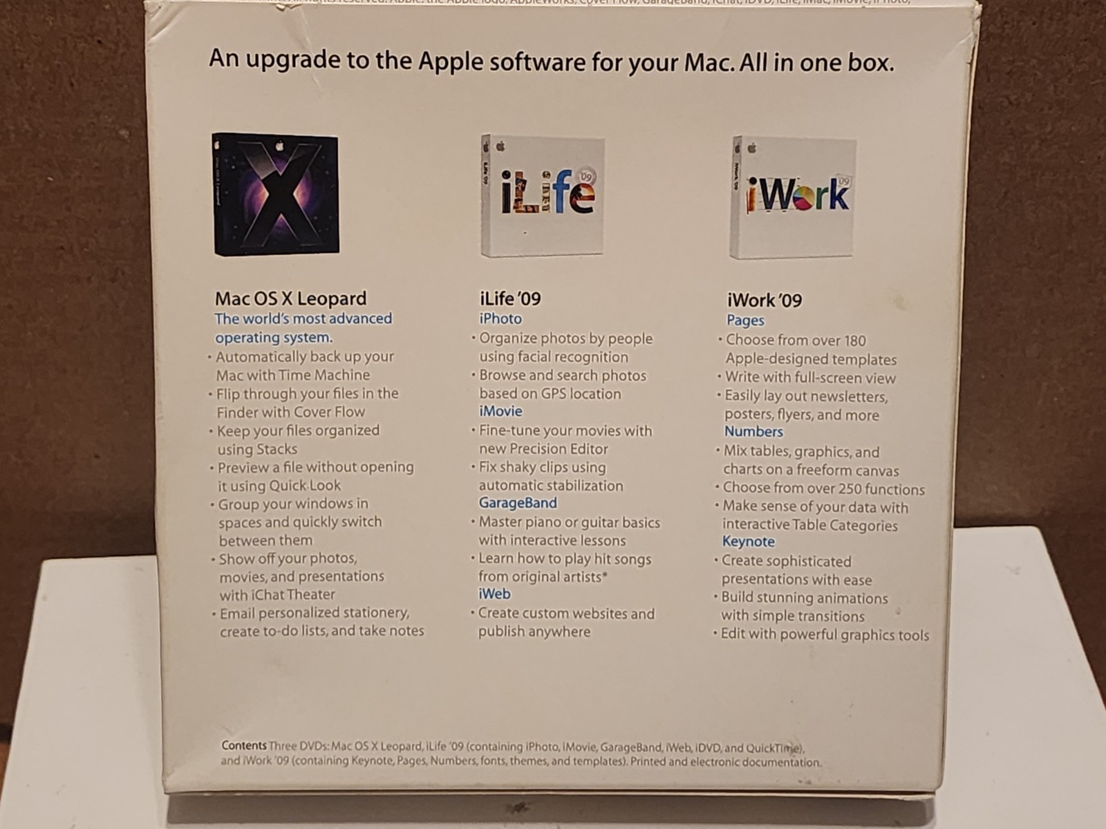 Mac Box Set OS X Leopard 10.5.6 iLife 09 iWork 09, MB997Z/A Retail Complete