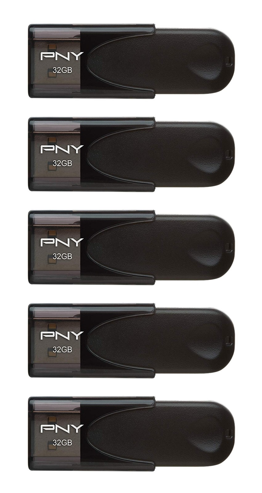 PNY 32GB Attaché 4 USB 2.0 Flash Drive, Black, (Pack of 5)