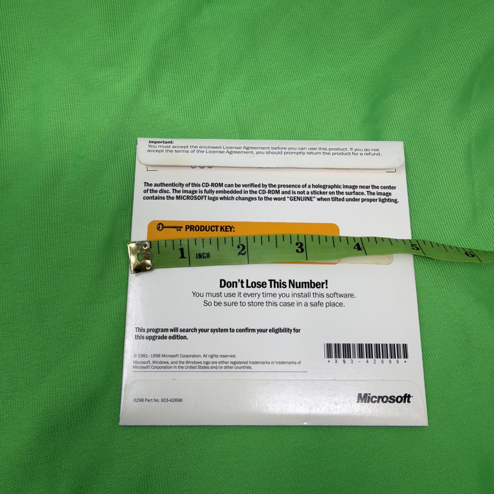 Microsoft Windows 98 Upgrade PC CD-ROM with CD-Key 1998 Original Retail Version
