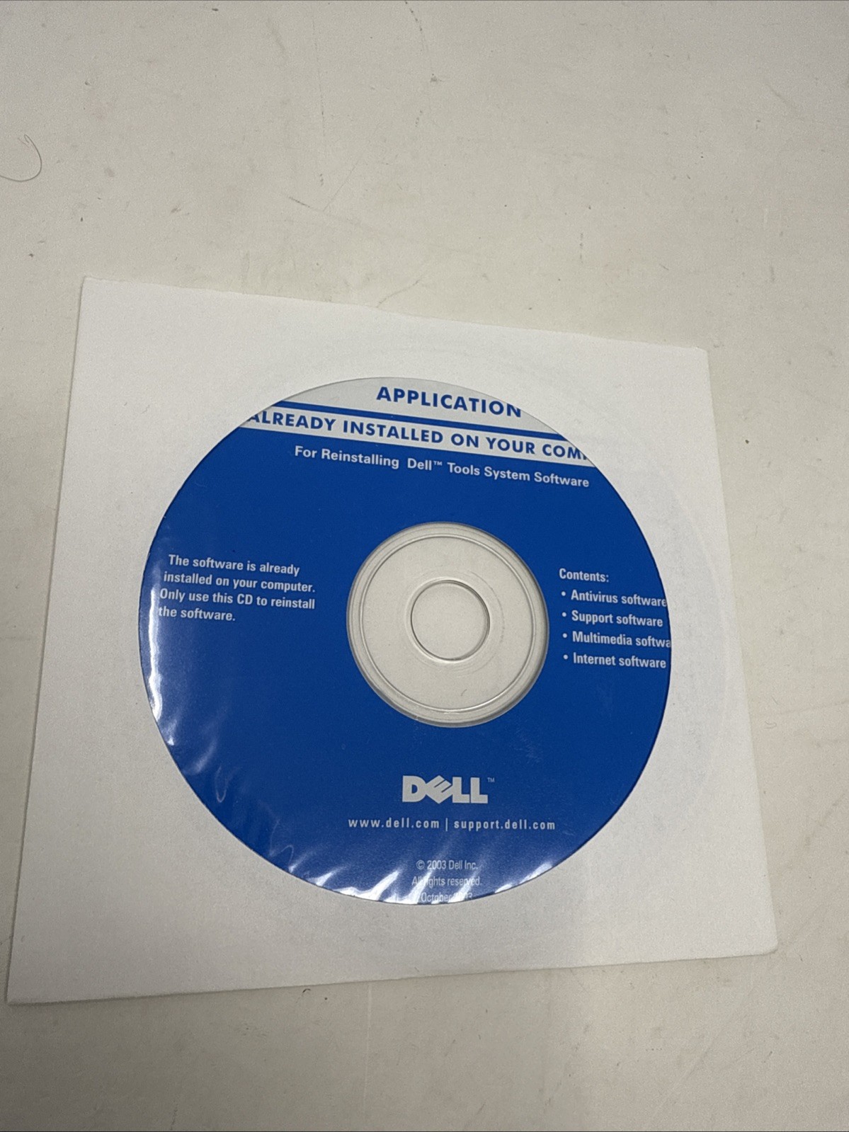 Dell Tools System Software Reinstall CD Application P/N X3678 Rev.A00 Disc 2003