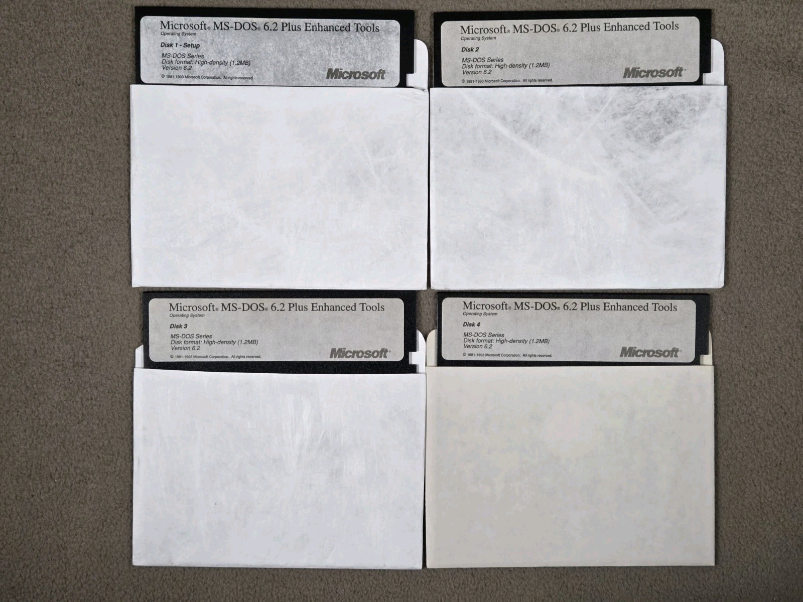 1983 Microsoft MS-DOS 6.2 OS Plus Enhanced Tools 5.25″ Floppy Disc Set Of 4
