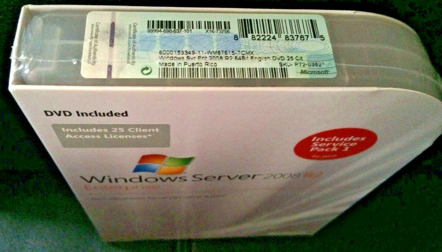 Microsoft Windows Server 2008 R2 Enterprise,SKU P72-03827,25 CAL,Full Retail Box